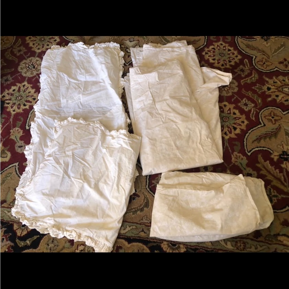 Vintage Bed linens Embroidered Shabby Chic Cottage king sz